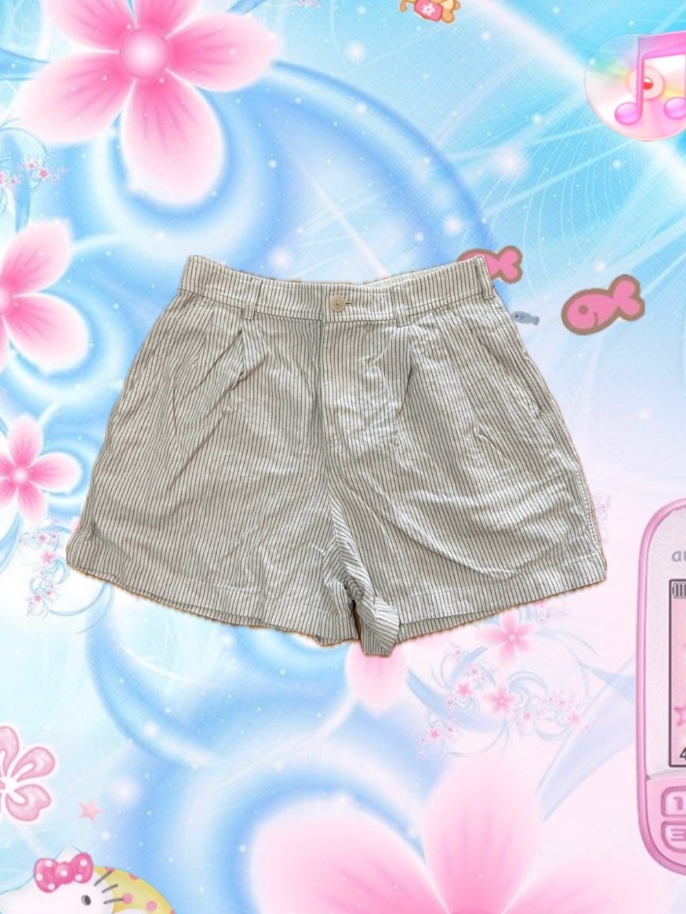 Uniqlo White and Gray Pinstripe High-Waist Women’s Shorts